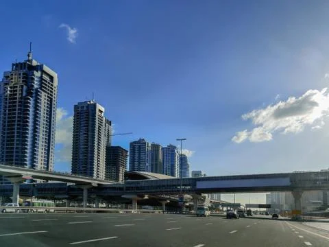 View of the iconic Sheikh Zayed road Skyscrapers and landmarks Stock Photos