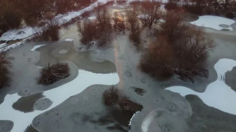 View From The Icy Swamp To The Sunset Stock Footage 169246844