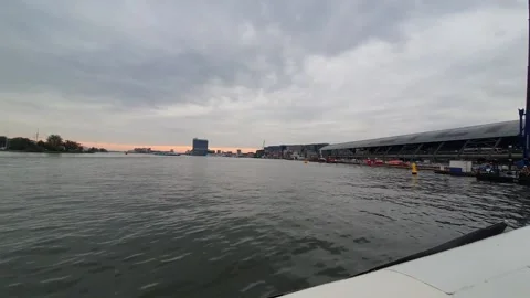 View from the IJ ferry in Amsterdam The Netherlands Stock Footage 236014624