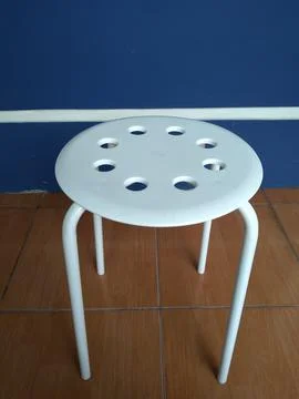 View of IKEA Marius Stool white, Minimalist and anti-slip 스톡 사진