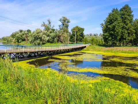 View of the Ikva River with bridge Foto stock