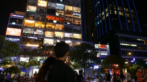 View on illuminated bars in Ho Chi Minh City Stock Footage 106410935