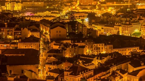 View of the illuminated streets of Lisboa Stock Footage 90341676