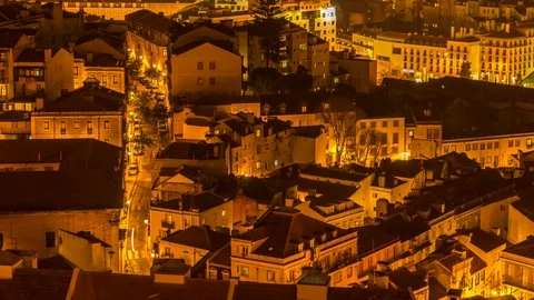 View of the illuminated streets of Lisbon Stock-Footage 90954283