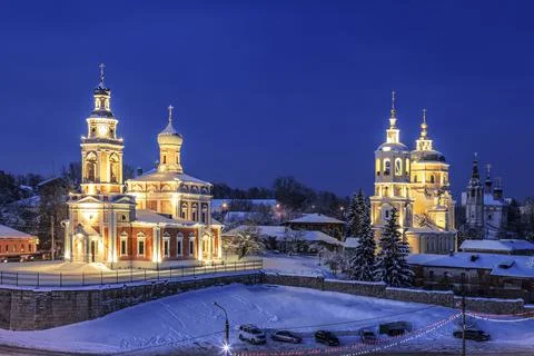 View of the Ilyinsky, Assumption and Trinity churches from Cathedral mountain Stock Photos