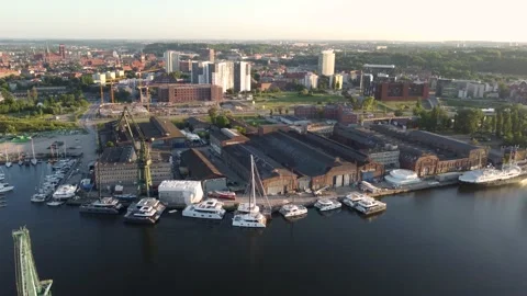 View of the Imperial Shipyard and the Young City in Gdańsk. Stock Footage 156132387