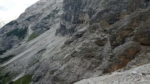 View of an impressive dolomite rock wall, Dolomites, Italy Stock Footage 83950576