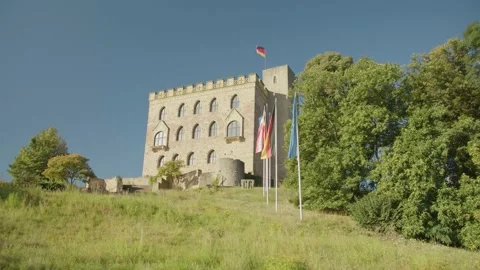 View On Impressive Hambach Castle and Flags from Bottom of Hill  Vídeo Stock 166145740