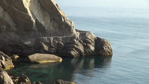View of inaccessible cliffs from Galitsyn trail with wooden barriers. Stock Footage 108429964