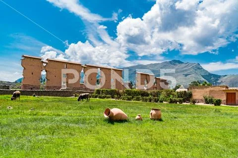 View of the Inca archaeological site at Cusco Region Stock Photos