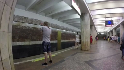 View of the incoming train, train, in the underground metro Stock Footage 129738094