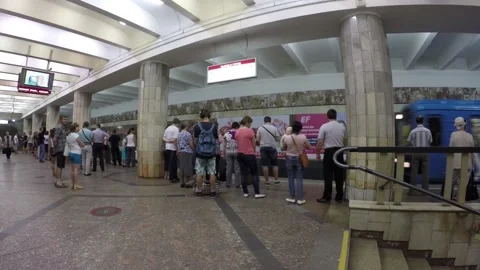 View of the incoming train, train, in the underground metro Stock Footage 129738212
