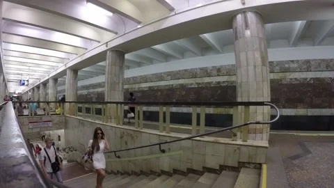 View of the incoming train, train, in the underground metro Stock-Footage 129738296