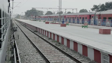 View of Indian railway platform during the Corona epidemic in India, rail Stock Footage 141563448