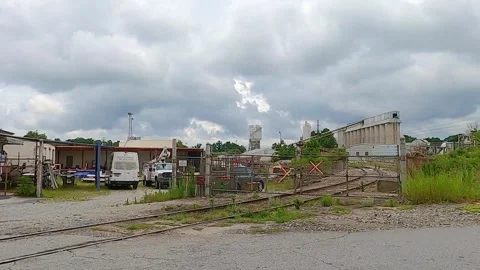 View of an industrial area and train tracks Stock Footage 141884481