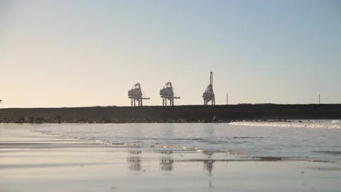 View of Industrial area from the beach Stock Footage 218446278