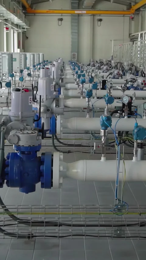 View of industrial piping and control valves in Latvia. Stock Footage 339902211