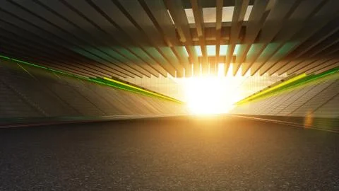 View of the infinity empty asphalt international race track , sunset scene .  Stock Photos