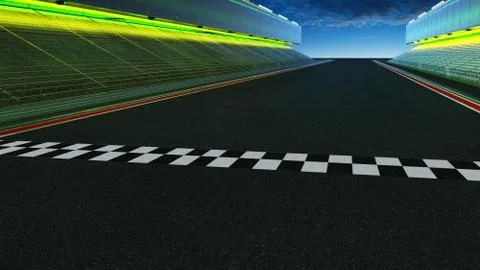 View of the infinity empty asphalt international race track with start and fi Stock Photos
