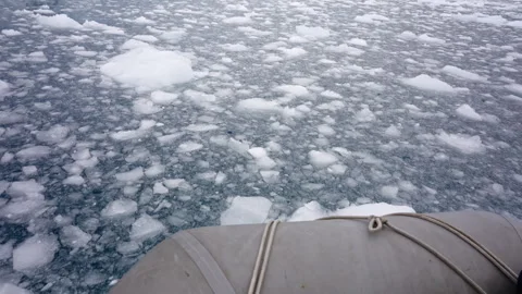 View From Inflatable Boat Among Floating Ice In Antarctica Видео 337791345
