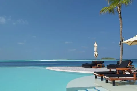 View of inifinity pool at maldives Stock Photos
