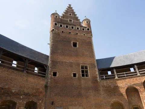 A view of the inner courtyard of a castle. Stock Photos