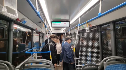 View insid passenger compartment of bus Stockbeeldmateriaal 287732493