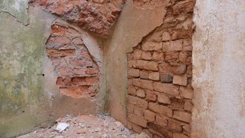 View inside an abandoned old building. Pan. Stock Footage 128412825