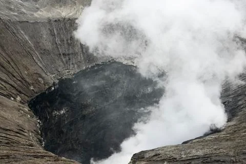 View inside the active volcano crater at Mt. Bromo,  East Java, Indonesia. 스톡 사진