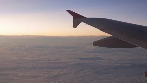 View inside airplane aircraft through window with wing view while flying in.. Stock-Footage 313036002