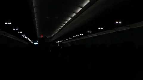 View inside airplane cabin full with passenger inside aircraft while travel.. Stock Footage 317220880