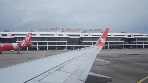 View from inside the airplane cabin while push back ready to departure at D.. Stock Footage 267019309