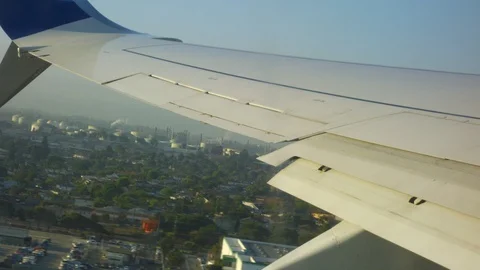 View from inside of airplane as it takes off Stock Footage 122184584