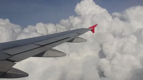 View from inside an airplane over the wing Stock Footage 146050365