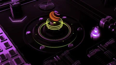 View inside of an alien space ship control panel details, dark abstract interior Illustrazione stock