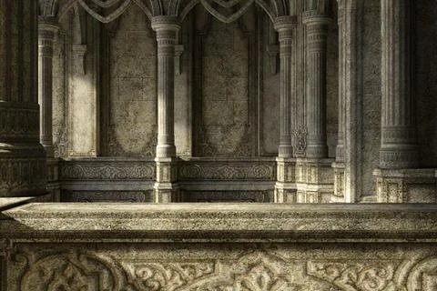 View inside an ancient temple with columns Stock Illustration