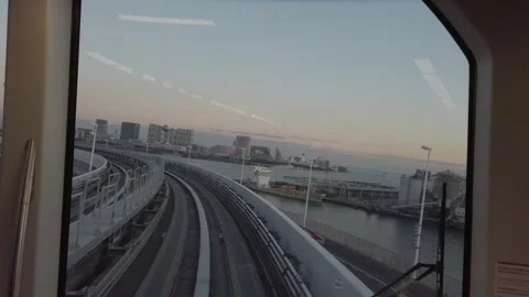 View inside the automated train while self operating in sunset winter dayti.. Stock Footage 245326165