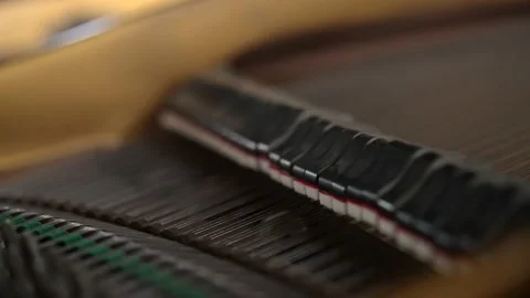 View inside a beautiful brown Grand Piano, hammers and strings moving fast 스톡 동영상 153261293