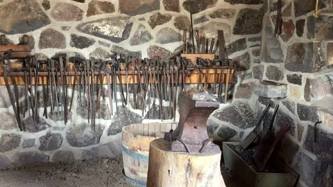 View inside blacksmith shop HD Stock-Footage 80235514