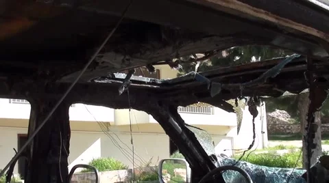 View inside of blasted car tilt Stock Footage 47409201