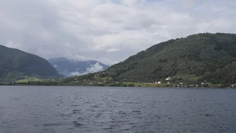 A view from inside a boat riding on the seaside in Norway. Stock Footage 285689342