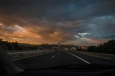 View from inside the ca to the highway Stock Photos