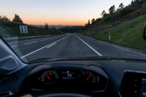 View from inside a car dashboard on the way to Figueira da Foz, Portugal Stock Photos