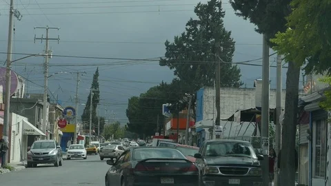 View from inside car of driving along city street Stock Footage 86463027