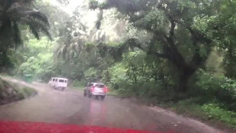 View from inside a car driving on a rural area with heavy rains. Windshield Stock Footage 161088337