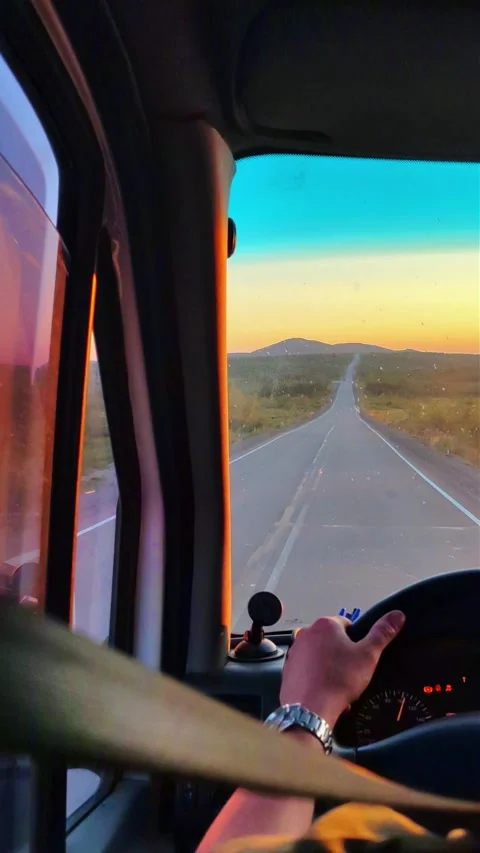 View from inside car on hilly road. Beautiful landscapes of northern nature. Video stock 289707978