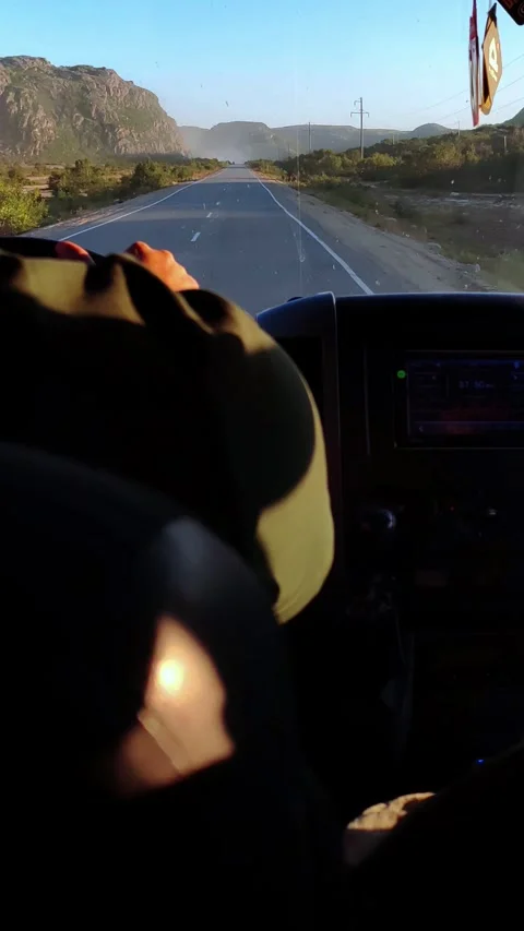 View from inside car on hilly road. Beautiful landscapes of northern nature. Video stock 297551803