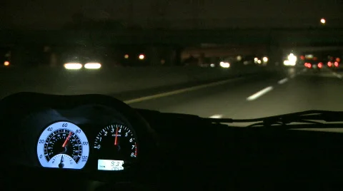 View from Inside a Car at Night Stock Footage 279165