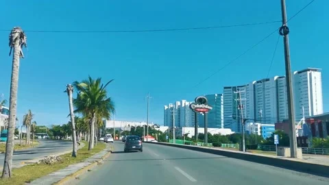 View from inside the car to road driving Cancun Mexico. Stock Footage 268465009