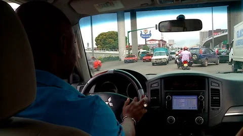 View from the inside of a car in traffic jams in Abidjan. Stock Footage 94119481